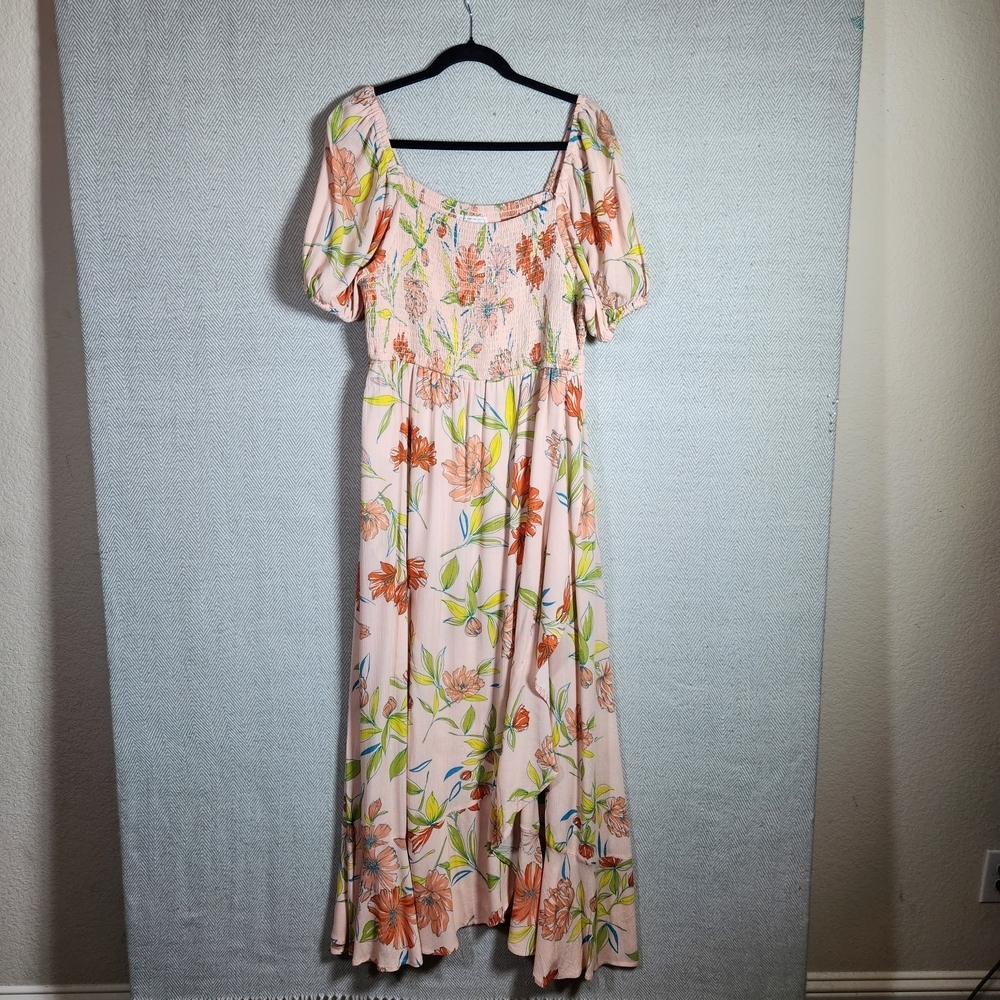 For The Republic Womens L Floral Pink Orange Blue Green Maxi Tiered Dress - Picture 2 of 10